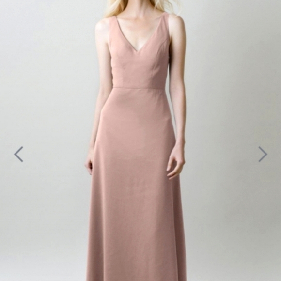 Jenny Yoo Delaney Bridesmaid Blush Rose Petal Dress Maxi V Neck Low Back Bow - Picture 3 of 12